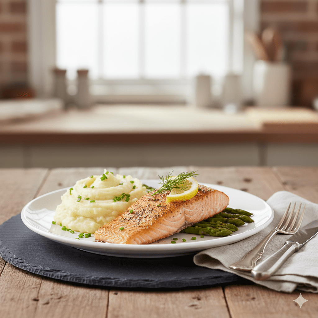 Baked Salmon with Mashed Potatoes