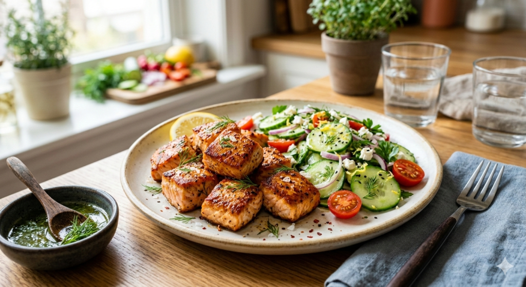 Salmon Bites with Cucumber Salad